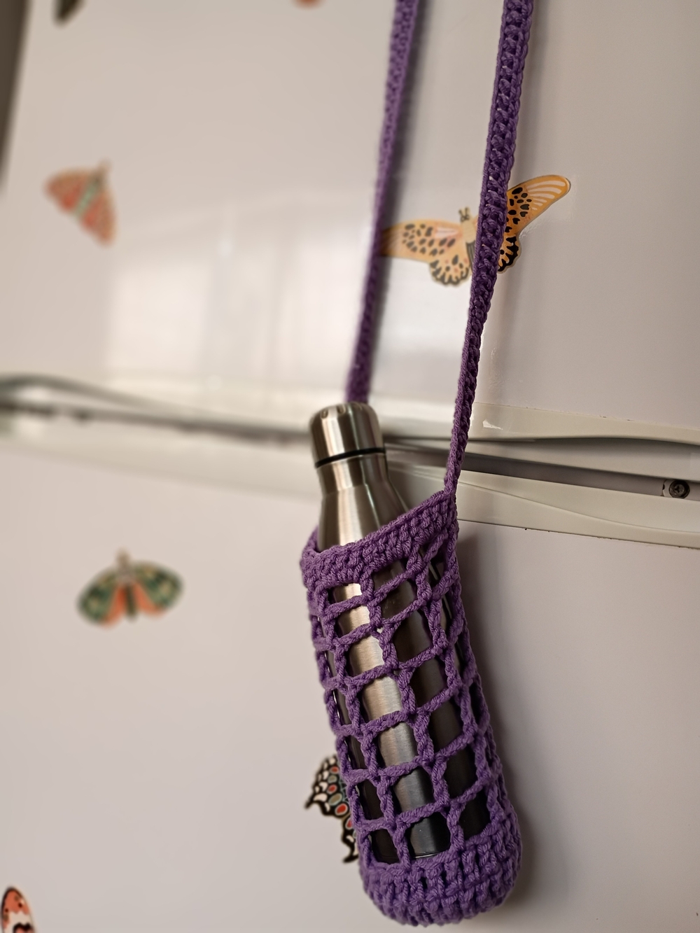 Handmade Purple Crochet Bottle Carrier with Strap